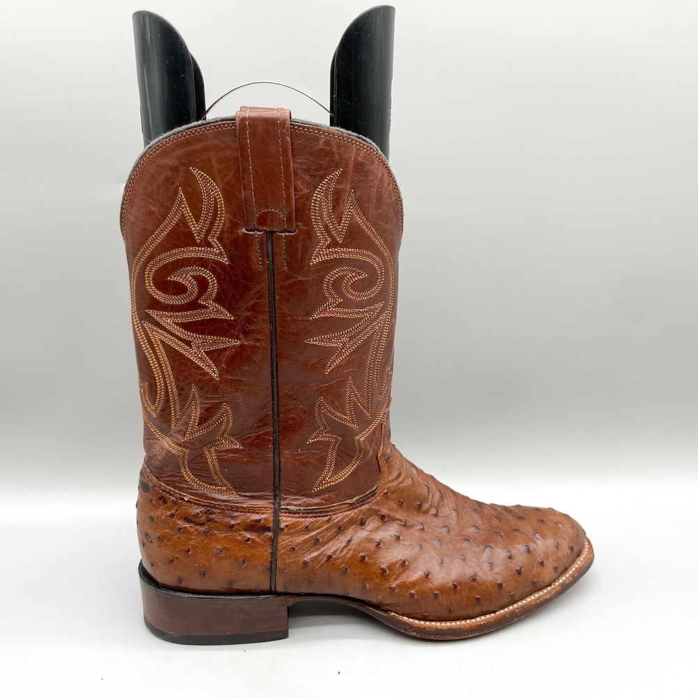 Lucchese Mens 11 D Western Cowboy Boots Brown Leather Full Quill Ostrich Exotic